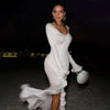 Flare Long Sleeve Ruffle Sexy Maxi Dress Women Autumn Pink V Neck Single-breasted High Waist Club Long Dresses Female