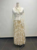 Pleated Women's Gold Foil Printing Dress Feather Rhinestone Blazer Collar Elegant Fake Two Pieces Tie Clothing