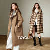 Women Woolen Long Coat Winter Nomadic Style Sheep Wool Plaid Hooded Cow Horn Buckle Female Overcoat