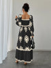 Women's All Over Print Shirred Bishop Sleeve A Line Dress, Long Sleeve Dress for Fall & Winter