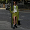 Women Olive Green Oversized Coat Notched Lapel Double Breasted Straight Outerwear Vintage Fall Winter Daily Office Outfit
