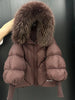 Janveny2026 Winter Large Real Fur Hooded Puffer Jacket Women Thicken Warm Knitted Sleeve Coat White Duck Down Mid Long Parka