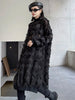 Women Black Tassels Perspective Big Size Knee-Length Dress Turtleneck Long Sleeve Spring Autumn 1DH8741