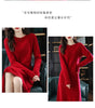 Round Neck Cashmere Dress Women's Long Pullover Sweater Autumn Winter Knitted Knee-Length Pure Wool Dress JJ396