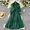 Spring Autumn French Women's Dress Lace Embroidery V-neck Lantern Sleeves Single Breasted Party Birthday Dress C192