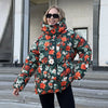 Women's Winter Jackets Printed Hooded Padded Jacket Street Female Stand Collar Long Sleeve Zipper Loose Coats Lady Outerwear