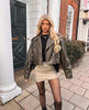 2025New Coal graysty le Women's washed leather jacket with belt, short coat with downgraded zipper and vintage lapel jacket