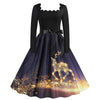 Women's Vintage Christmas Party Dress Long Sleeve Casual Print 50s 60s Elegant Year Celebration Customs