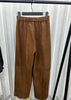 Retro Leather Ankle-Length Pants Women Elastic Waist Suede Sheepskin Wide Leg Length Straight Cylinder Trousers Black brown