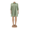 Elegant Women Big Swing Turn-down Neck Single Breasted Shirt Style Loose Smock Dress