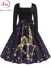 Women's Vintage Christmas Party Dress Long Sleeve Casual Print 50s 60s Elegant Year Celebration Customs