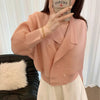 Pleated Cropped Blazer Women Batwing Sleeve Open Front Button Cardigan Jacket Elegant Office Casual Coat