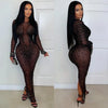 Women O-neck Long Sleeve Mesh Diamonds Rhinestones Long Dress Birthday Bodycon Mermaid Maxi Dresses Vestidos