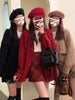 Korean Female Red Knitted Cardigan Sweater Lazy Wind Loose Cardigans Coat Spring Autumn Casual Thicken Sweater Jacket