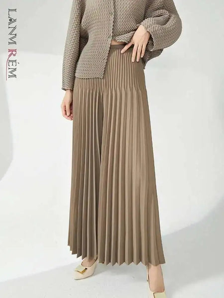 niche design pleated pants for women loose casual wide leg elastic waist trousers spliced tide straight 2DB2555