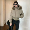 Winter Cropped Parkas for Women Faux Fur Collar Hooded Cotton-Padded Jacket Thicken Warm Bread Down Cotton Coat