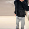 Black Sequined Jacket Lapel Neck Dull Sleeve Zipper Pocket Coat Spring Autumn Female High Street England Style Outewear