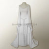 Womens Medieval Renaissance White Wedding Long Dress Celtic Queen Party Victoria Cosplay Costume Square Collar Maxi Dress Robe