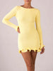 Fungus Edge Knitted Dress For Women Sexy Slim Long Sleeve Mini Dress Contrast Color Spring Vacation Dress