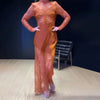 Women Maxi Dress Sexy Stand Collar Long Sleeve Hollow Out Lace Patchwork Satin Dresses Wedding Guest Party Long Gown