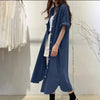 Autumn Collection Women's Cowboy Long Dress Loose Single Breasted Flip Collar Casual Medium Long Shirt Dress