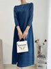 Pleated Solid Color Dress For Women Round Neck Loose Mid-calf Dresses Office Lady Female Spring 2N749