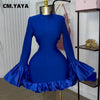 Women O-neck Long Flare Sleeve Ruffles Mini Dress Spring Sweet Sexy Birthday Evening Night Party Vestidos Dresses