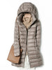 Outerwear Winter Women Korean Slim Remove Hooded Parka Down Jackets Long Light Thin Coat Puffer Jacket