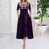 Women's Irregular Lattice Patchwork Long Dresses Vintage Buttons O Neck Half Sleeves Casual Lady Commuting Dress