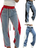 Women Straight Drawstring Waist Wide Leg Pants Jeans Denim Patchwork Sporty Holiday Jogger Sweatpants Trousers