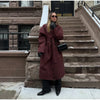 Burgundy Long Trench Coat Women Lapel Double Breasted Belted Waist Cape Collar Overcoat Loose Windbreaker Lady Winter Outerwear