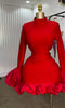 Women O-neck Long Flare Sleeve Ruffles Mini Dress Spring Sweet Sexy Birthday Evening Night Party Vestidos Dresses