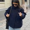 Women Grey Fur Splicing Woolen Coat Casual Belt Full Sleeve Lapel Loose Cardigan Outwear Lady Winter Highstreet Jacket