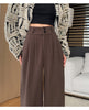 Autumn Winter High Waist Woolen Women's Wide Leg Pants Button Korean Casual Loose Straight Full Length Trousers Female