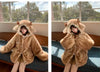 Autumn Winter Thick Warm Sweet Cute Lace Patchwork Faux Fur Coat Hoodie Women with Deer Ears Horn Buttons Fluffy Jacket