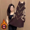 Autumn Winter Add Velvet/No Velvet Women Bottoming Dress Diamonds Dreses Middle Aged Mother Pullover Tops 5XL