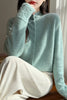 Autumn Winter Women's 100% Merino Wool Knit Cardigan Stand Collar Single Row Button Front Sweater Soft Warm Office Wear Coat