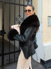 Women's Fur Patchwork Leather Jackets Furry Collar Slim Buttons Full Sleeve Female Coat Autumn Lady Street Outerwear