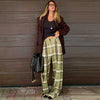 Plaid Baggy Pants Women's Pants Autumn Ladies Oversize High Waist Trousers Elegant Wide Leg Street Wear Pants