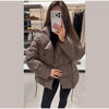 Buttoned Tie-Waist Stand Collar Puffer Jacket Solid Long Sleeve Winter Cozy Warm Women Outerwear Chic Casual Lady Coat