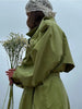 Women Khaki Long Color-block Stripe Trench Coat Wide Lapel Loose Drop Shoulder Blue Lining Slit Windbreaker Commute Outing Coats