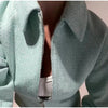 Solid Faux Suede Jackets Women's Stand Collar Full Sleeves Zip Cropped Coat Autumn Winter Lady Casual Outerwear