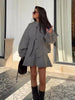 Ladies Elegant Knit Gray Dress Suits Button Loose Cardigans+Ruffles Mini Skirts Sets Winter Women 2 Piece Sets