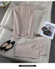 Apricot Plaid Pant Suits for Women Blazer British Style Capable Professional Clothing OL Clothes Suit Pants
