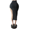 Letter Embroidery Asymmetrical Denim Skirts Women Vintage Button Fly High Waist Stretch Jeans Calf-length Skirt Bottoms