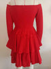 Autumn Clothes Solid Color Long Sleeve Sexy Clubwear V-Neck Off The Shoulder Evening Party Dress Red Dresses For Woman
