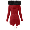 Women Parkas Hooded Long Sleeve Slim Fit Coats Button Solid Zipper Splice Parka Tight Wait Outerwear Thick Warm Fur Collar