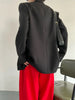 Contrast Color Ribbon Blazer Women's Notched Collar Loose Single Button Long Sleeves Split Suit Jacket