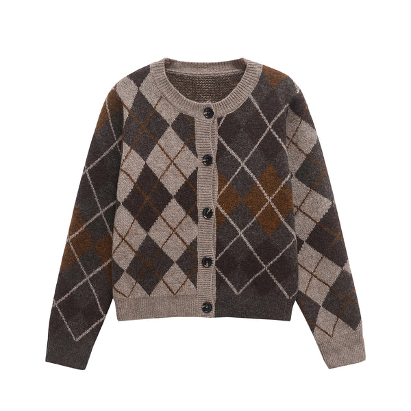 Women Knitted Cardigan Sweater for Women Autumn Winter Diamond Pattern Long Sleeved Single Breasted Female Knit Coat 2756124
