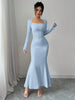 Women's Four Seasons Women's Elegant Temperament Retro Solid Color Square Collar Long Sleeve Dress